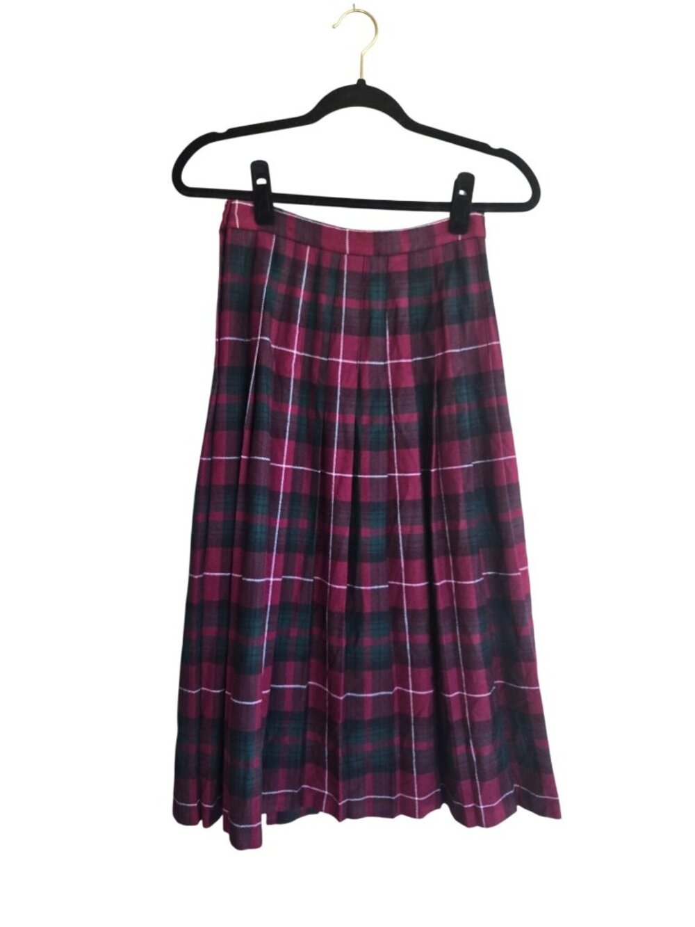 Vintage Preswick & Moore Petites Pleated Plaid Wool Midi Skirt Women's 8 - Picture 2 of 7